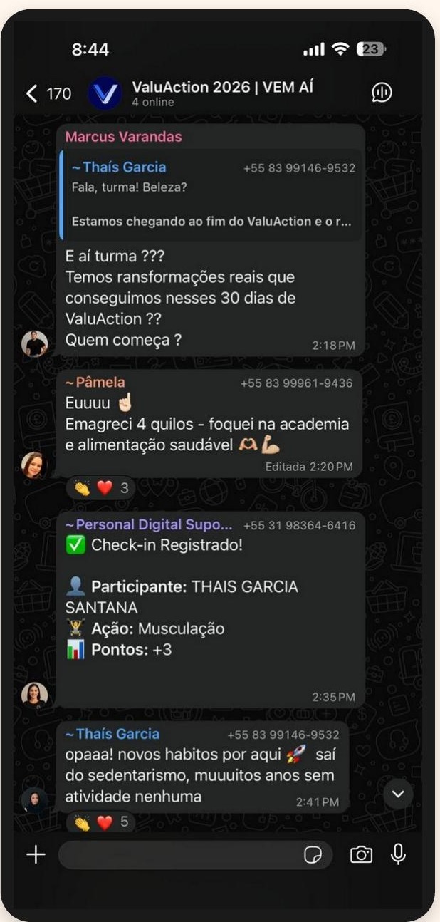Print real de check-in registrado por participante no grupo do programa